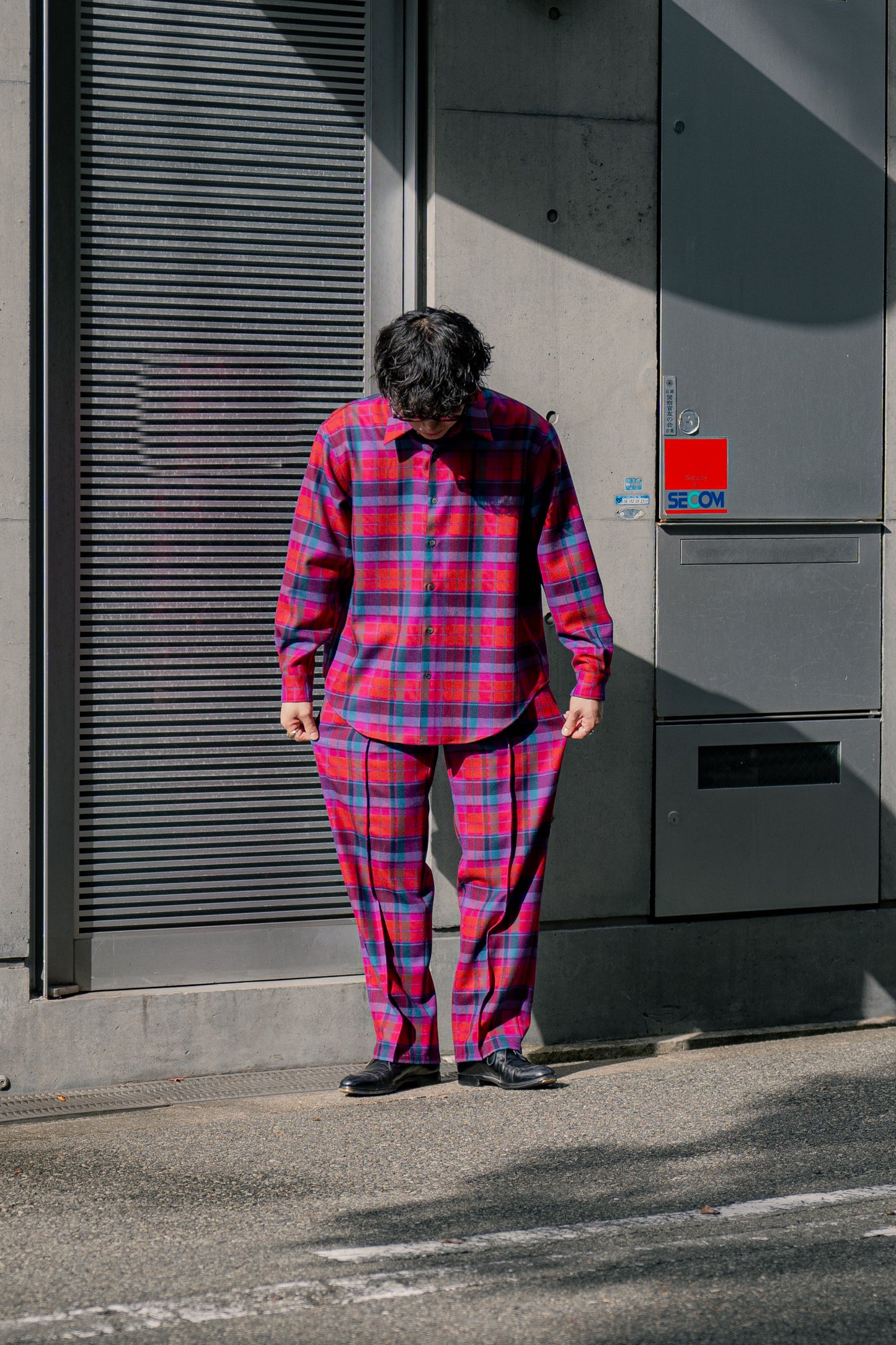 Wool Check Pin Tuck Easy Trouser