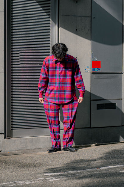 Wool Check Pin Tuck Easy Trouser