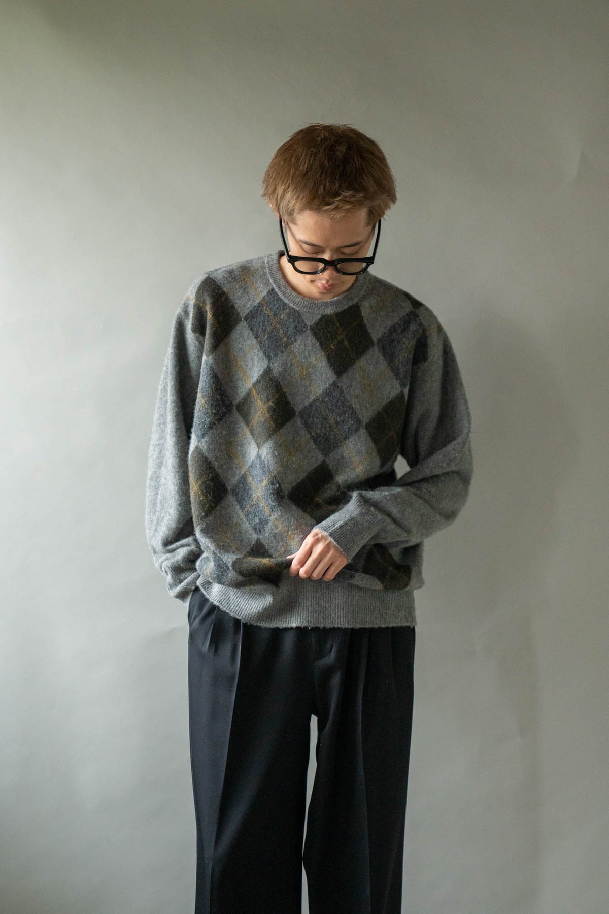 FINE WOOL ARGYLE KNIT CREW NECK LS(ST.1649)