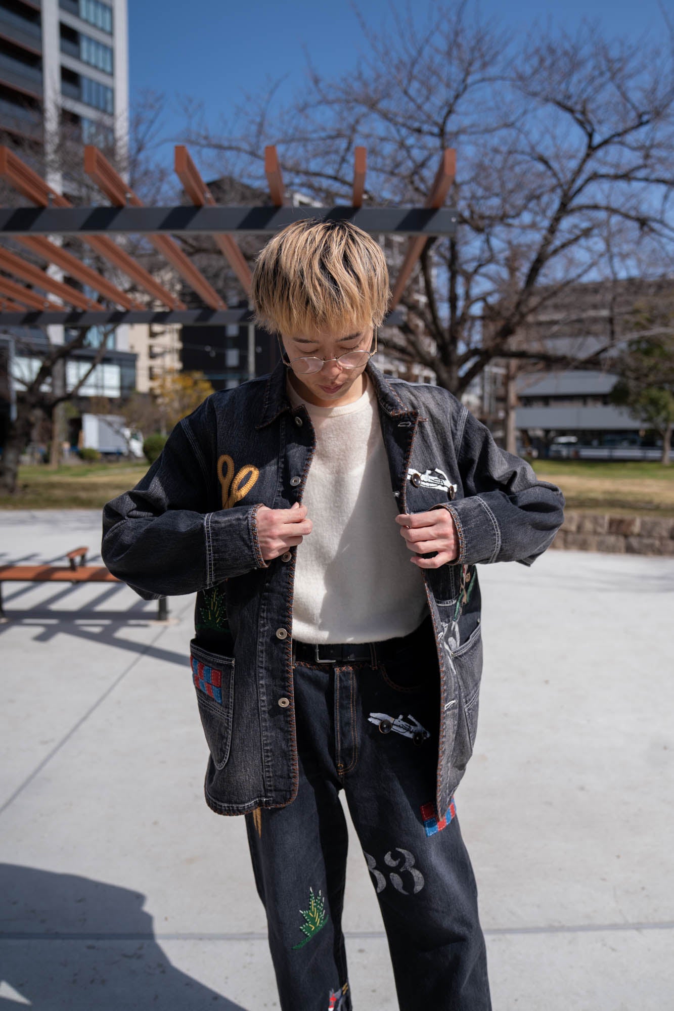 Hand-Embroidered Denim Coverall