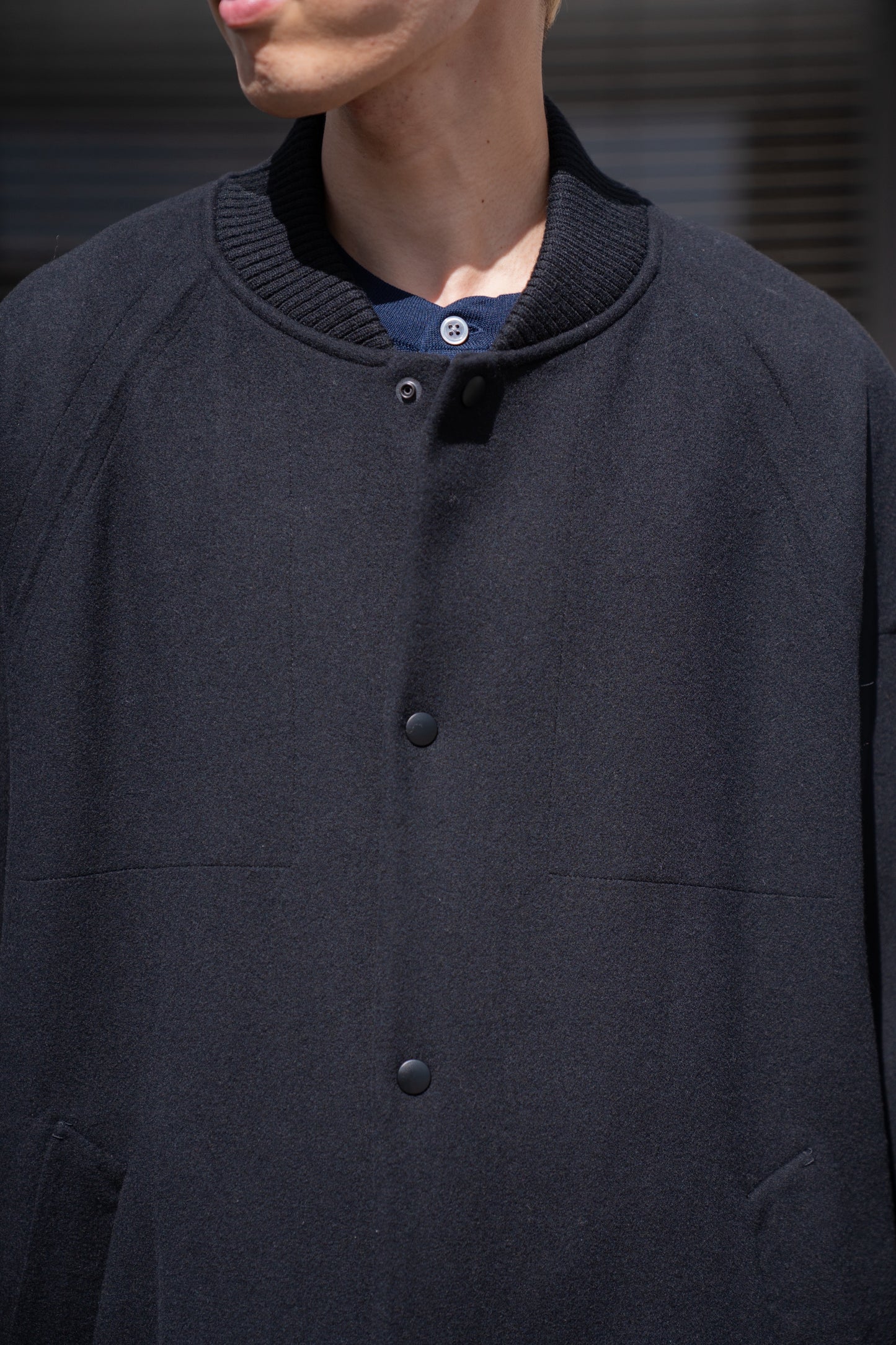 Wool melton double face rever stadium coat