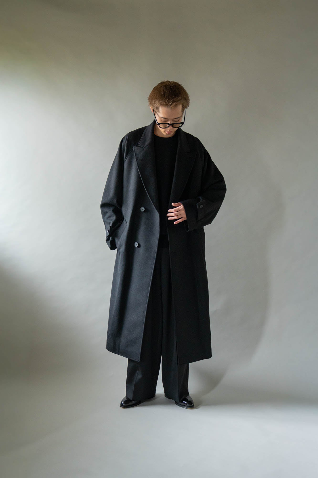 WOOL CASHMERE OVERSIZED PEAK LAPEL CHESTER COAT(ST.1533)