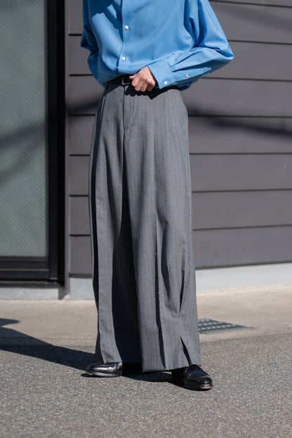 Pleated Stripe Summer Wool Pants