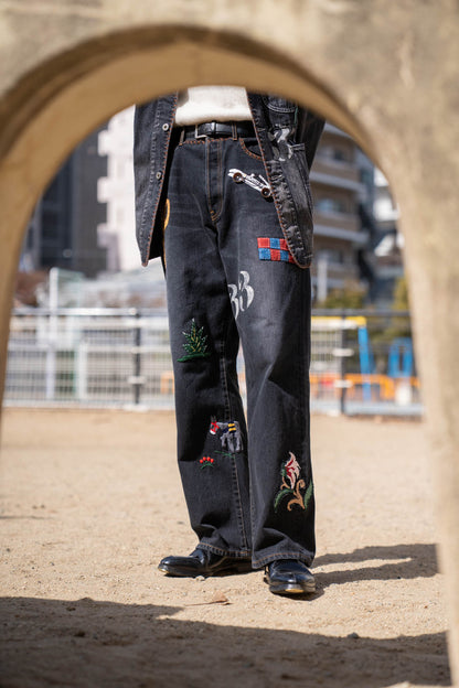 Hand-Embroidered Denim Pants