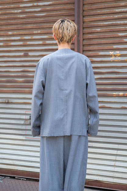 No-collar wool gabardine jacket