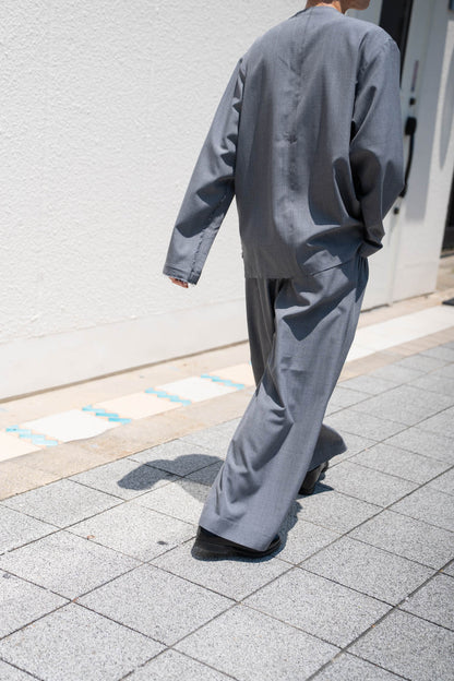 No-collar wool gabardine jacket