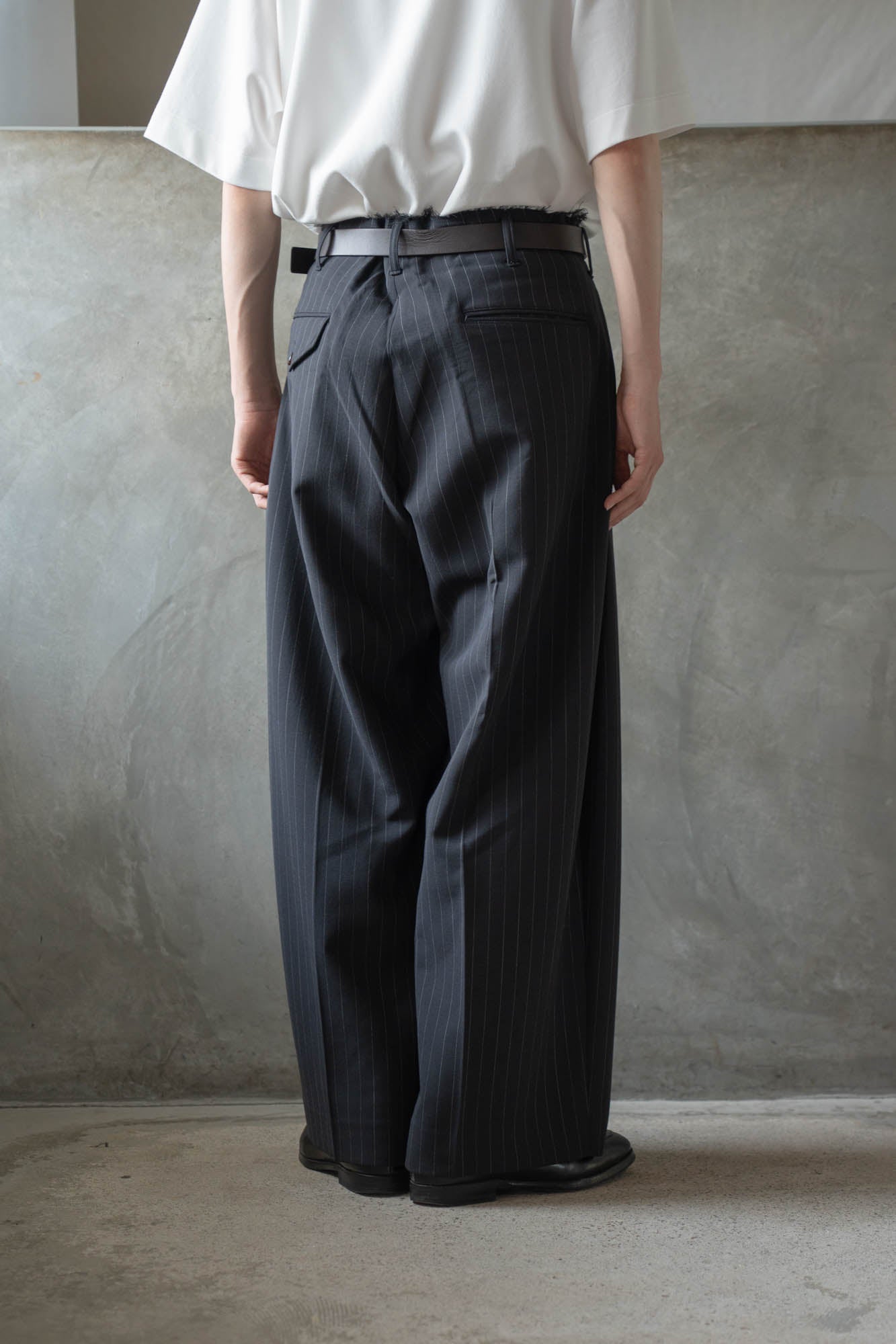 Pleats bonded wool pants