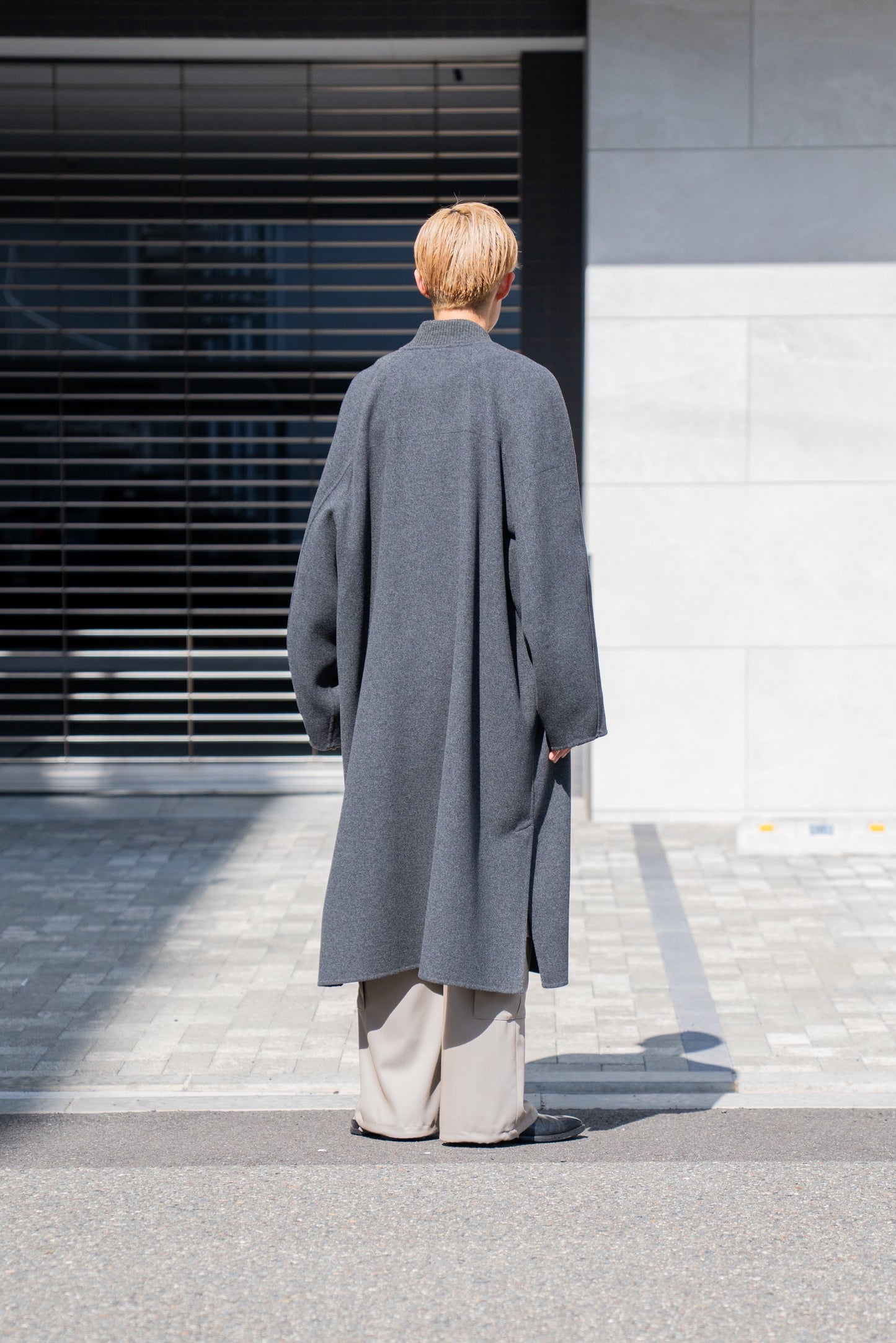 Wool melton double face rever stadium coat