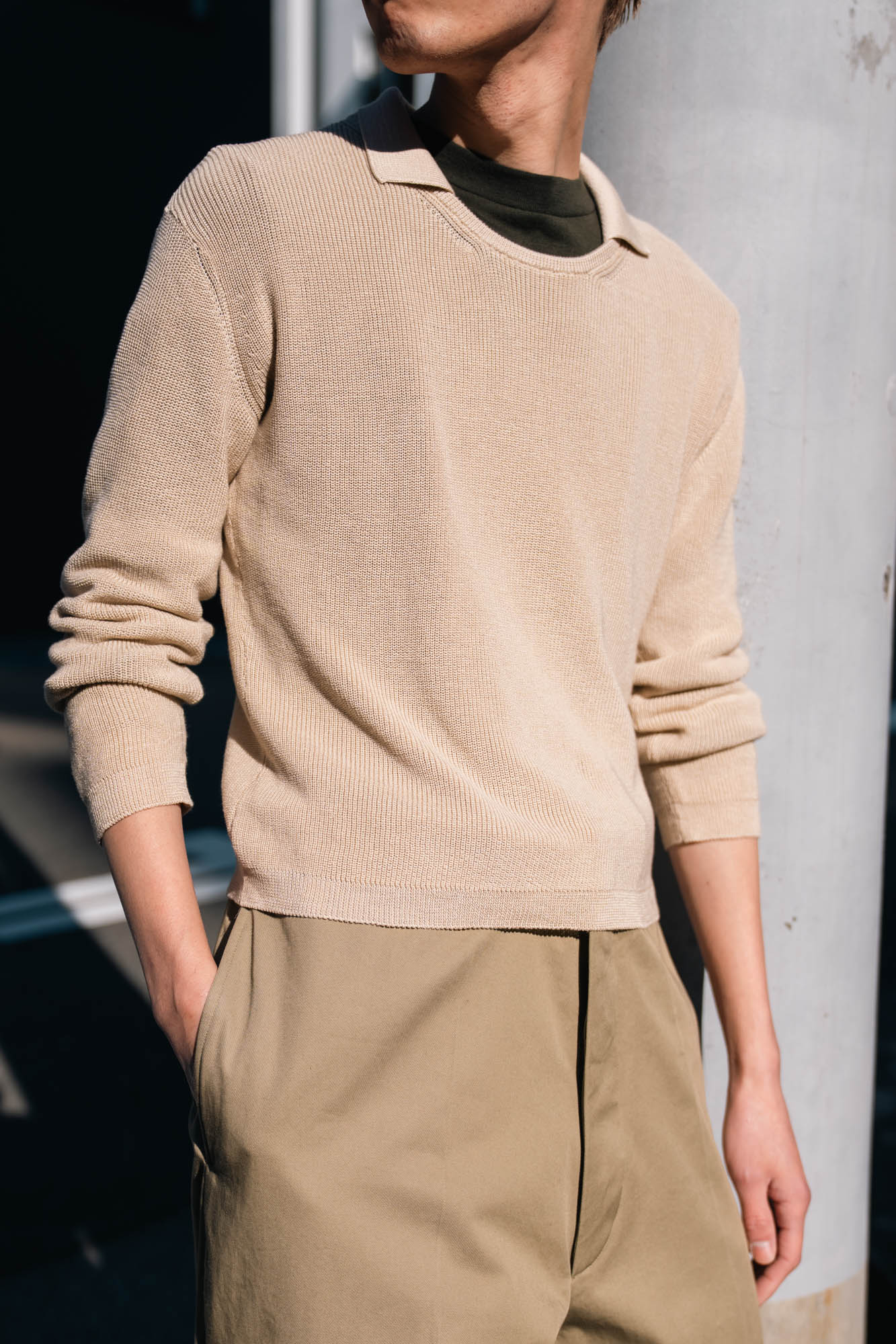 Roll Up Patched Knit in Marcerized Cotton