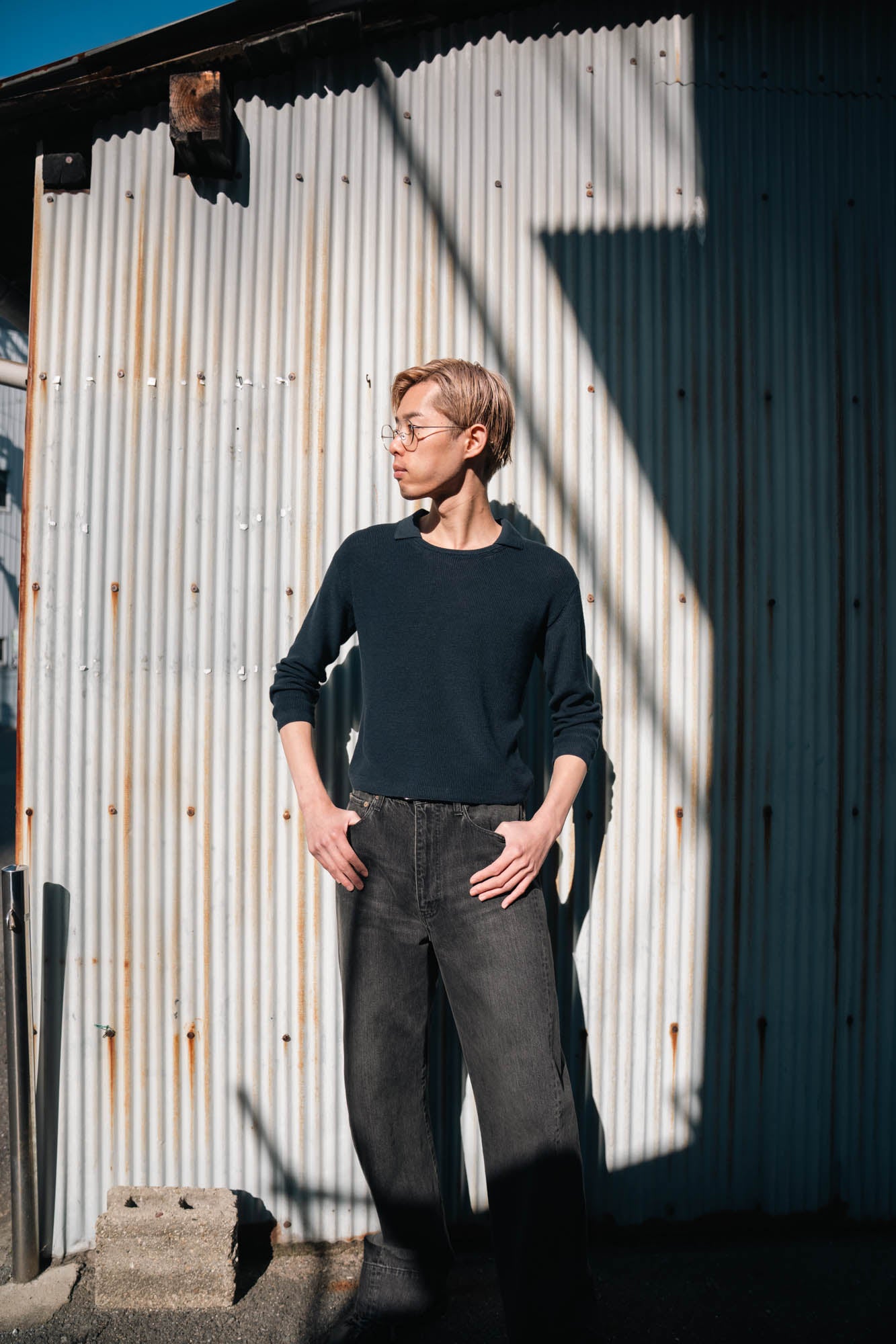 Roll Up Patched Knit in Marcerized Cotton