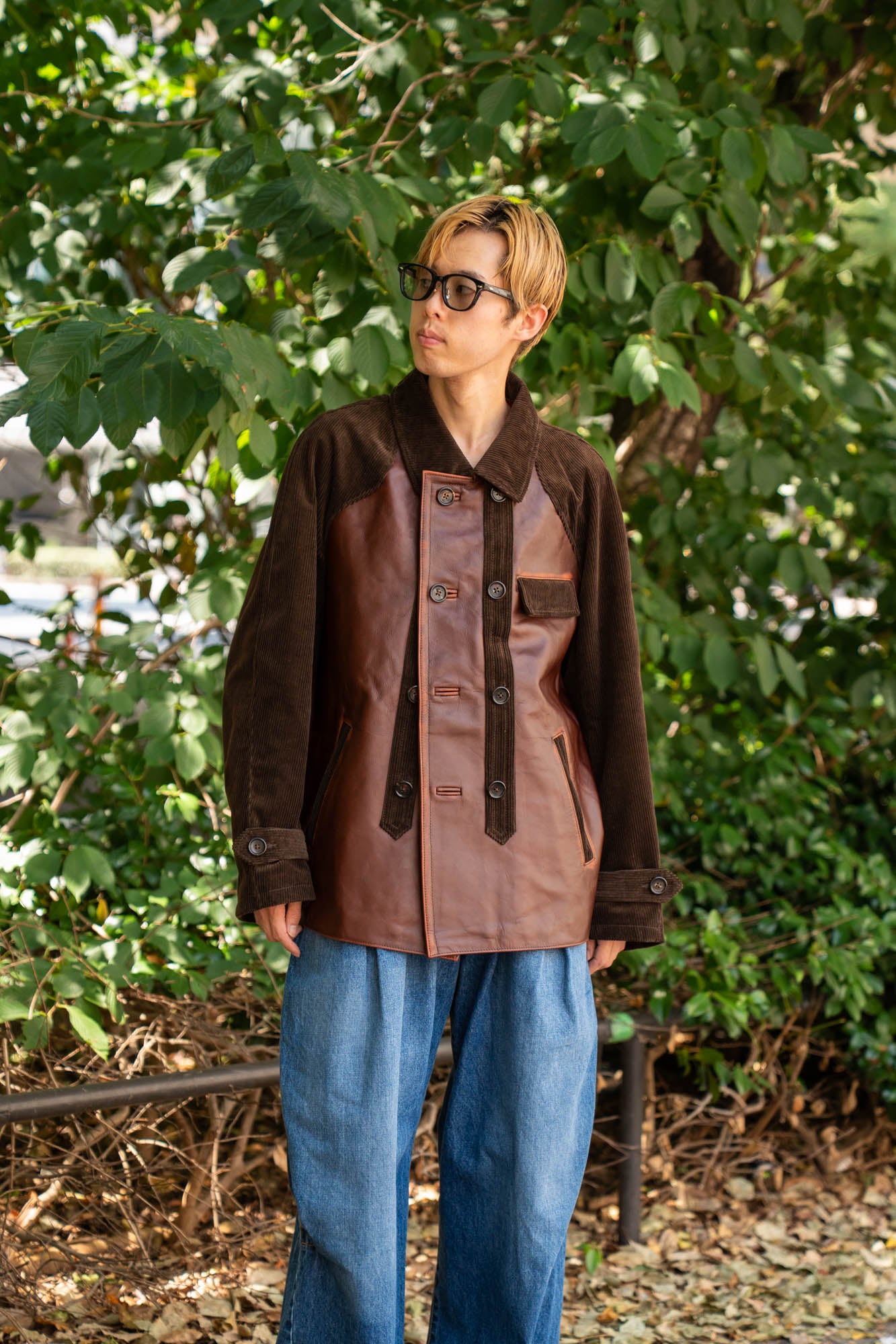 Combination leather jacket