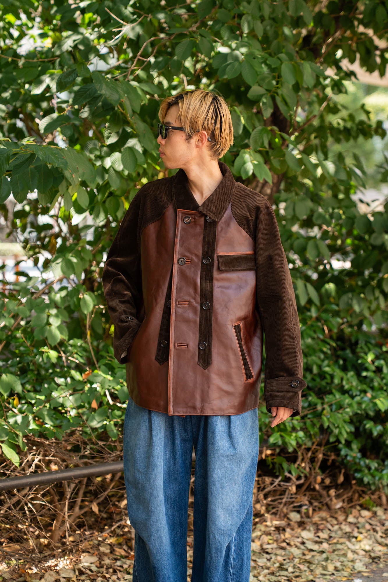 Combination leather jacket
