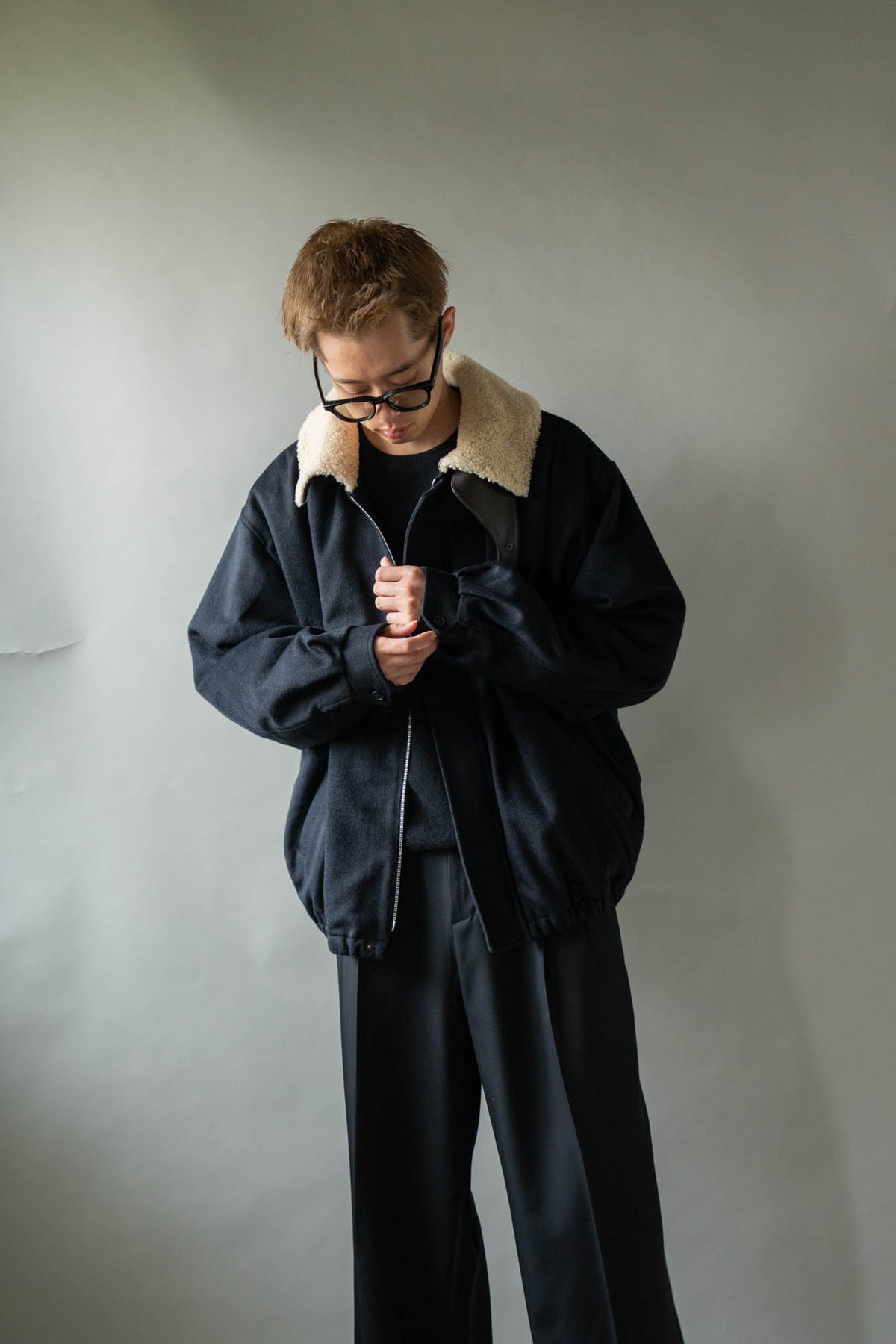 MOUTON COLLAR WOOL CASHMERE PADDED JACKET(ST.1546)