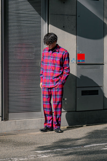 Wool Check Pin Tuck Easy Trouser