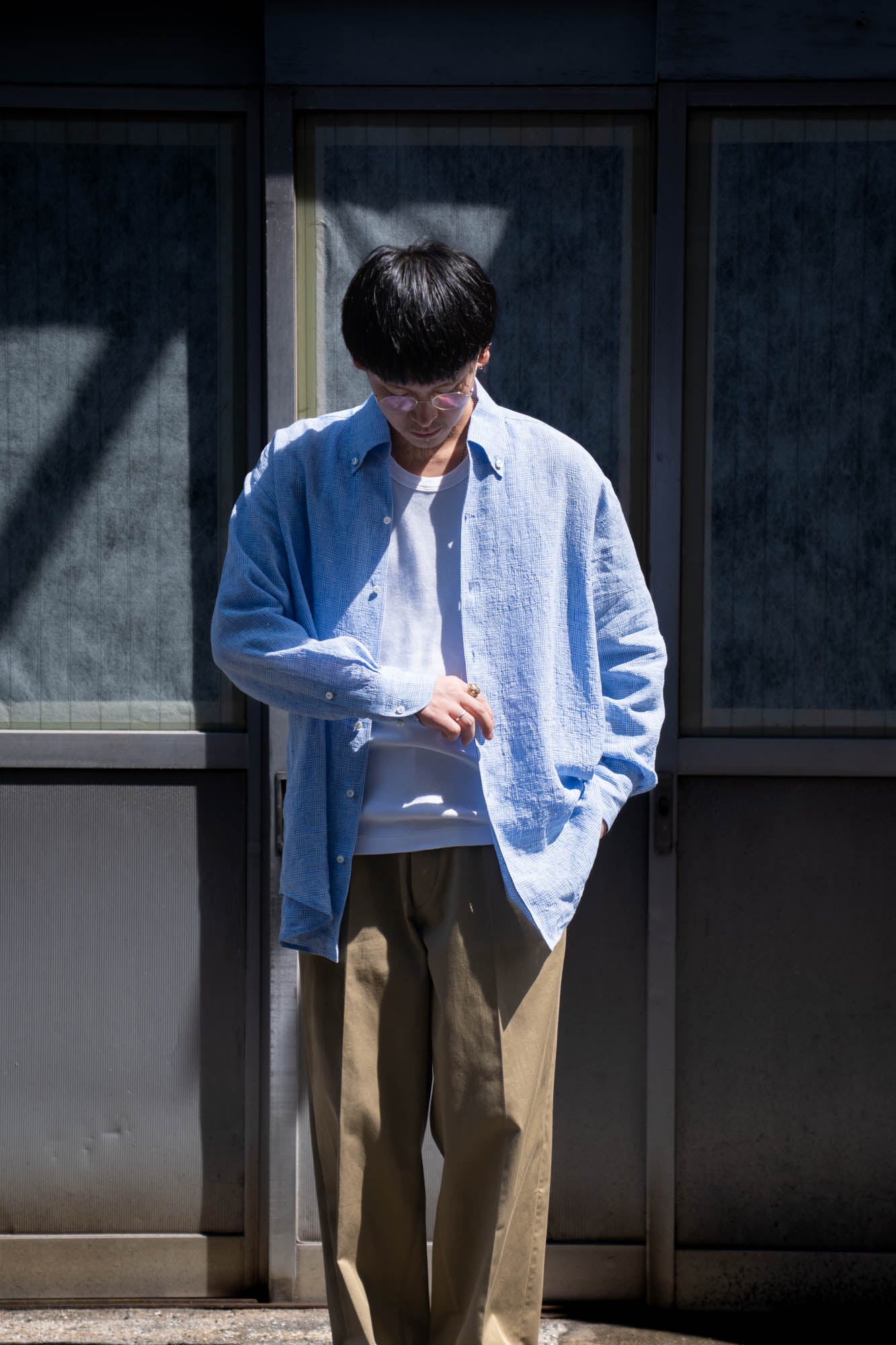 water twisted linen glen check shirt