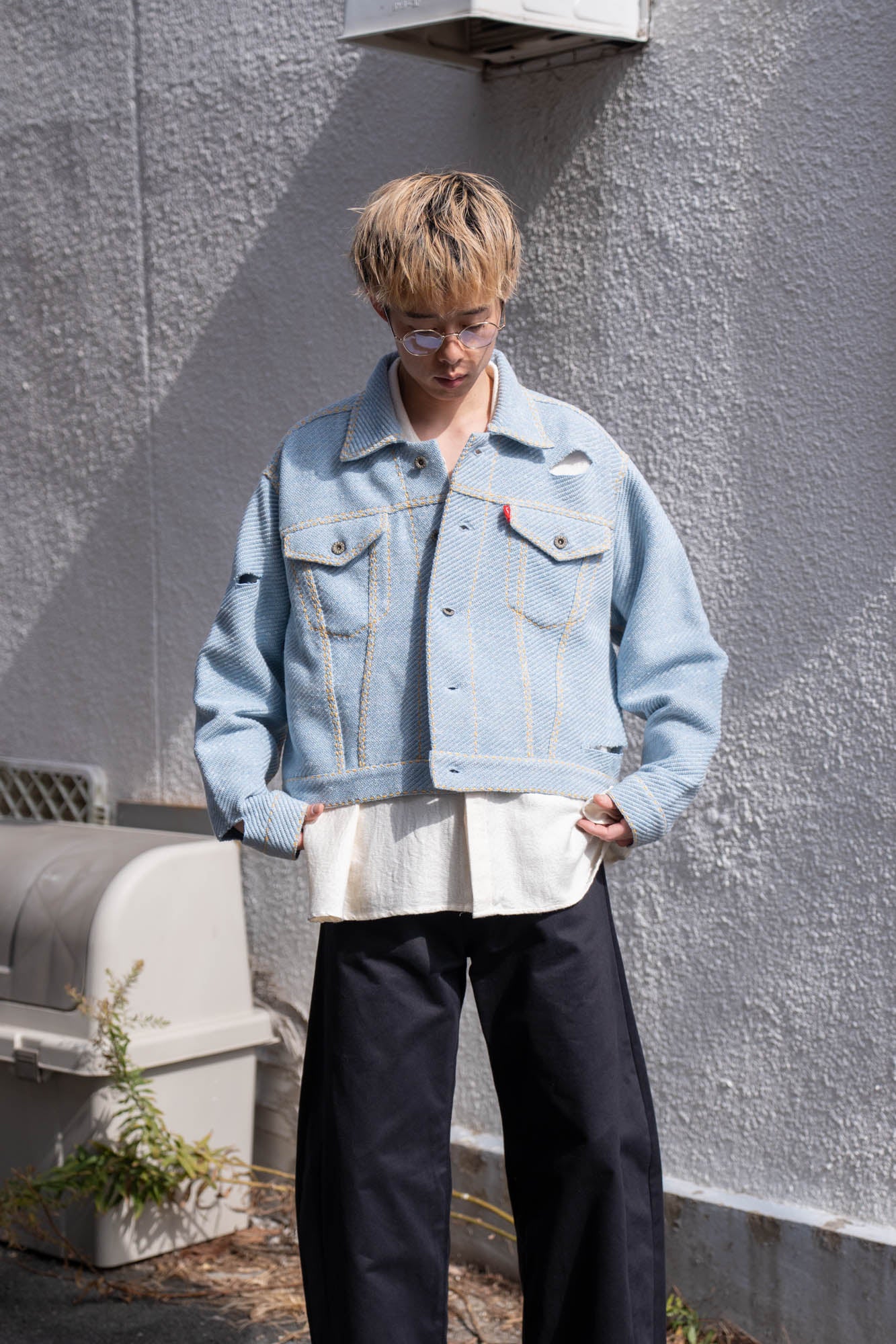 Knitted Denim Jacket with Hand Stitching