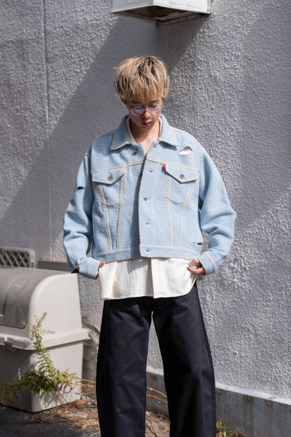 Knitted Denim Jacket with Hand Stitching