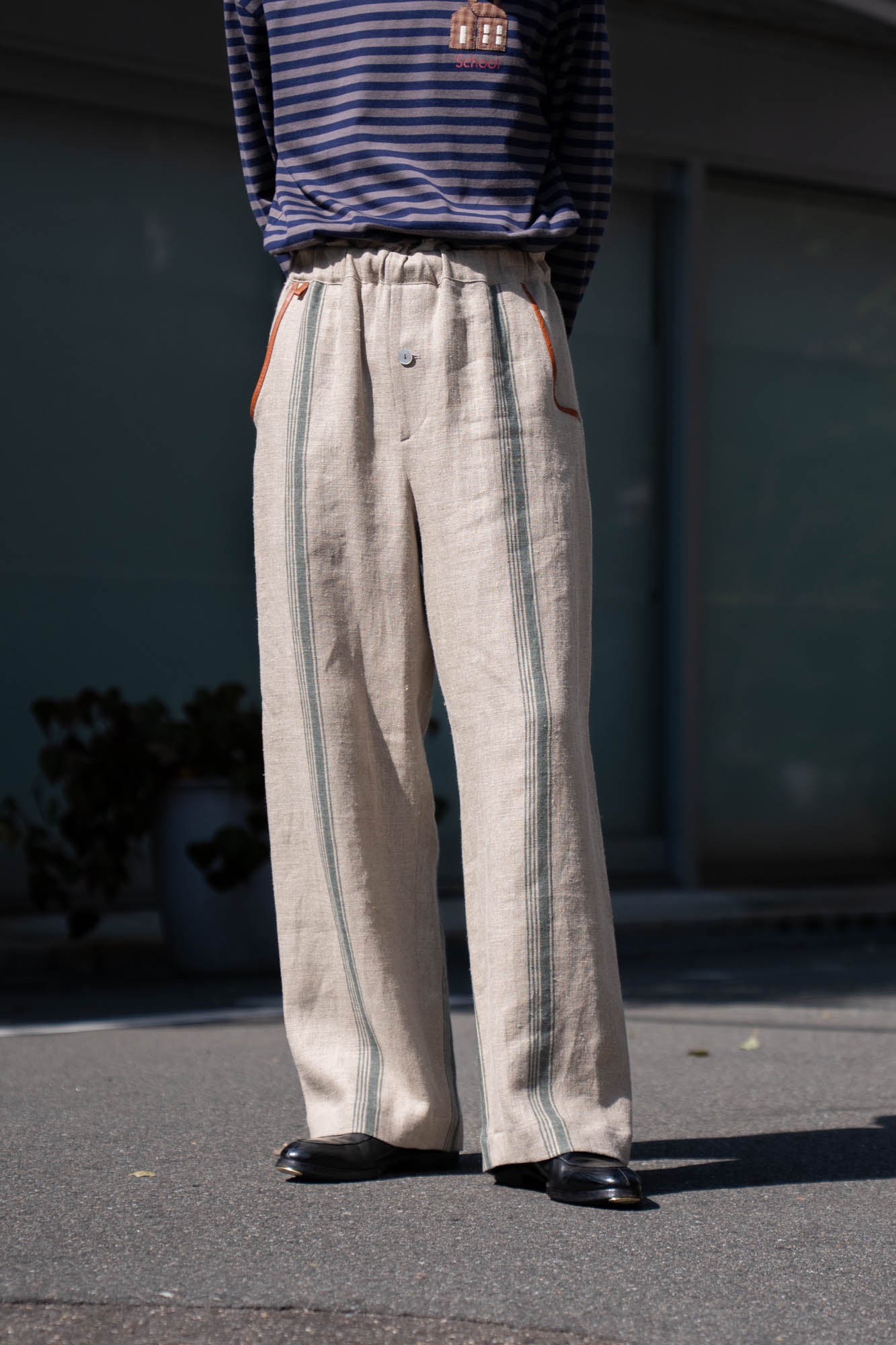 FLLOWER SAK LINEN STRIPE EASY PANTS