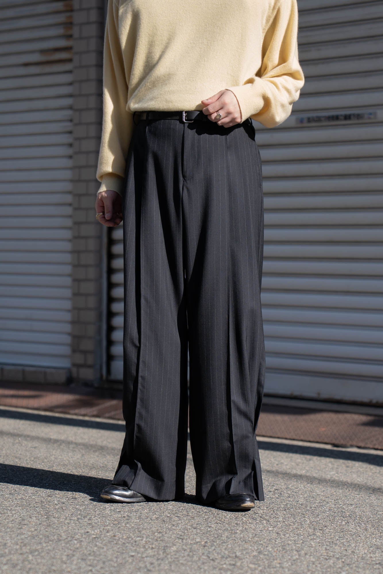 Pleated Stripe Summer Wool Pants