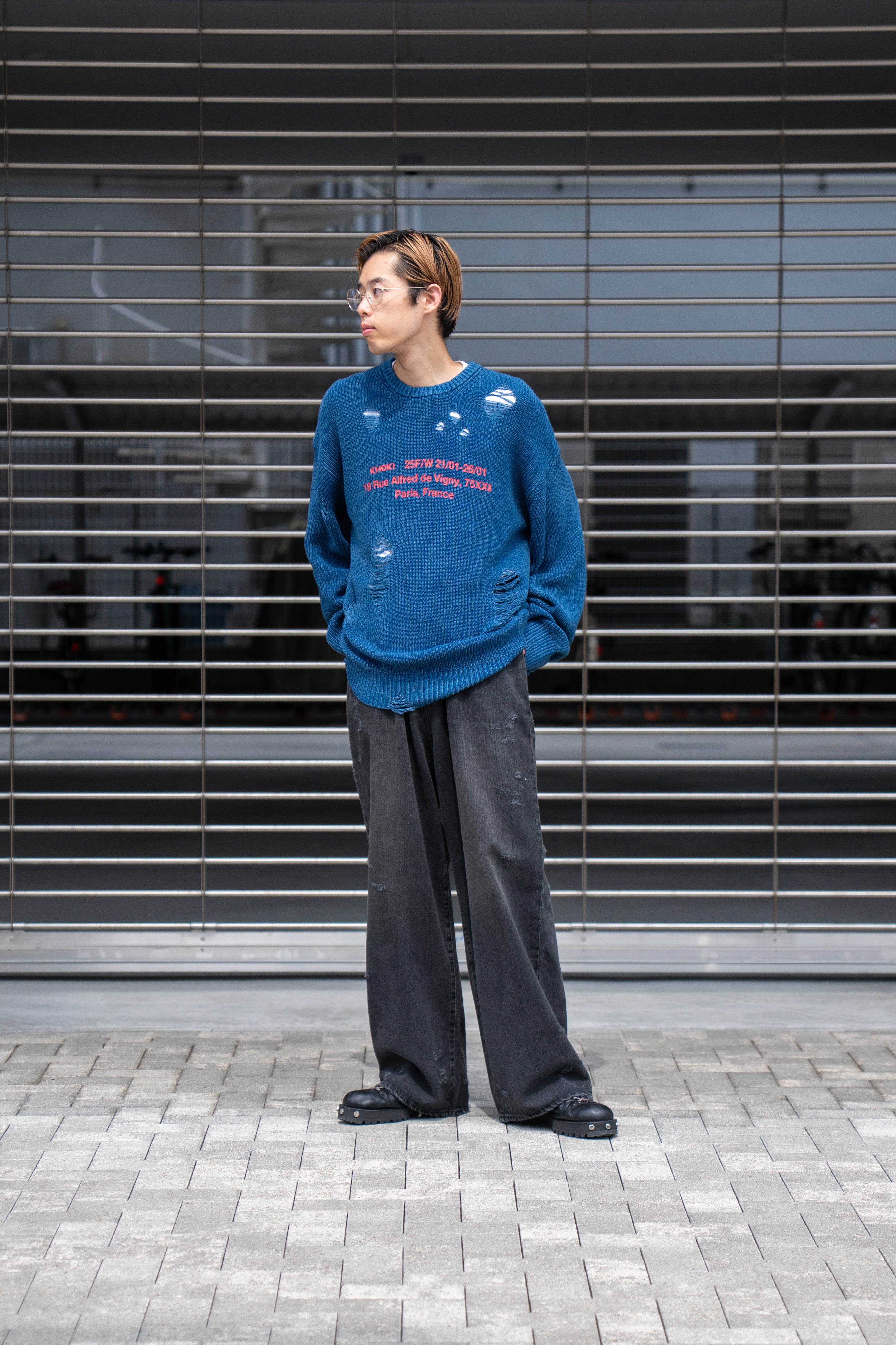 Indigo pullover knit – sign | サイン
