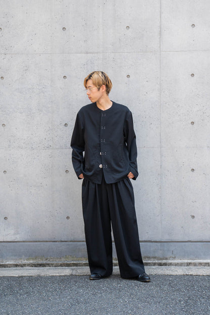 No-collar wool gabardine jacket