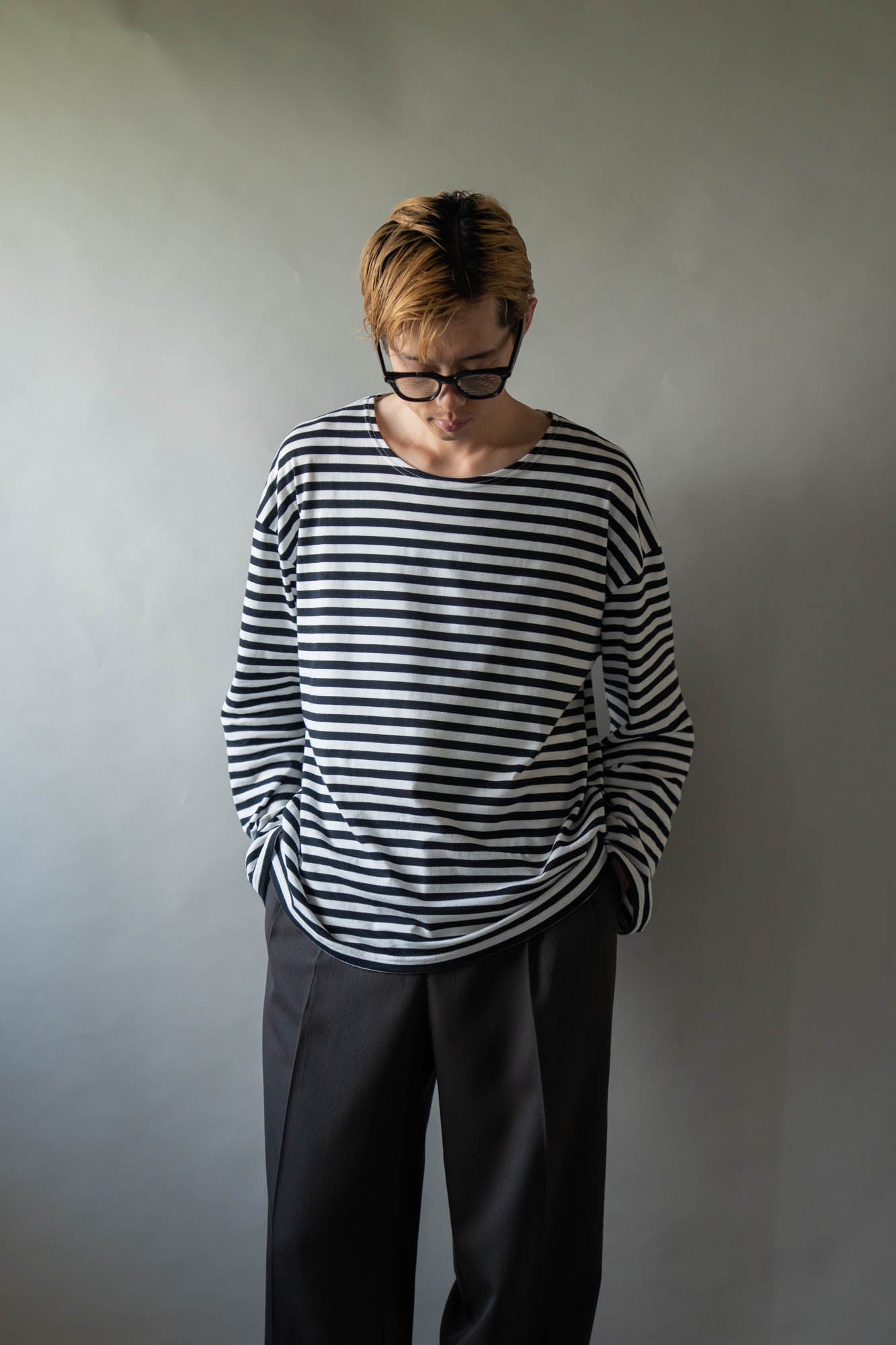 BORDER LONG T SHIRT