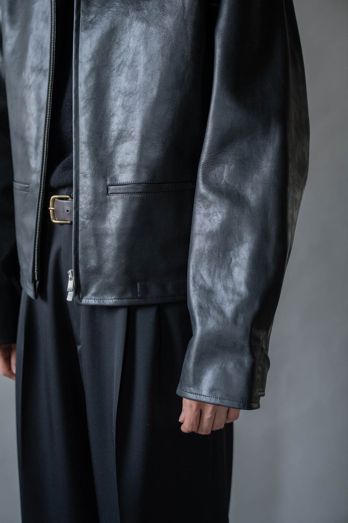 MODIFIED-SLEEVE LEATHER MOTOR JACKET