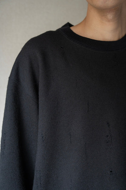 Damage jacquard terry crew neck sweater