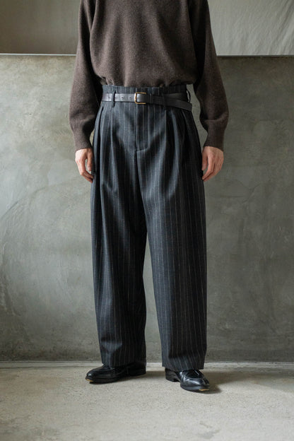 5 Tuck Trouser in Wool Pinstripe