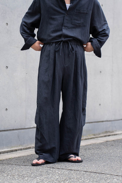 Linen Silk Wide Knee Tuck Pants