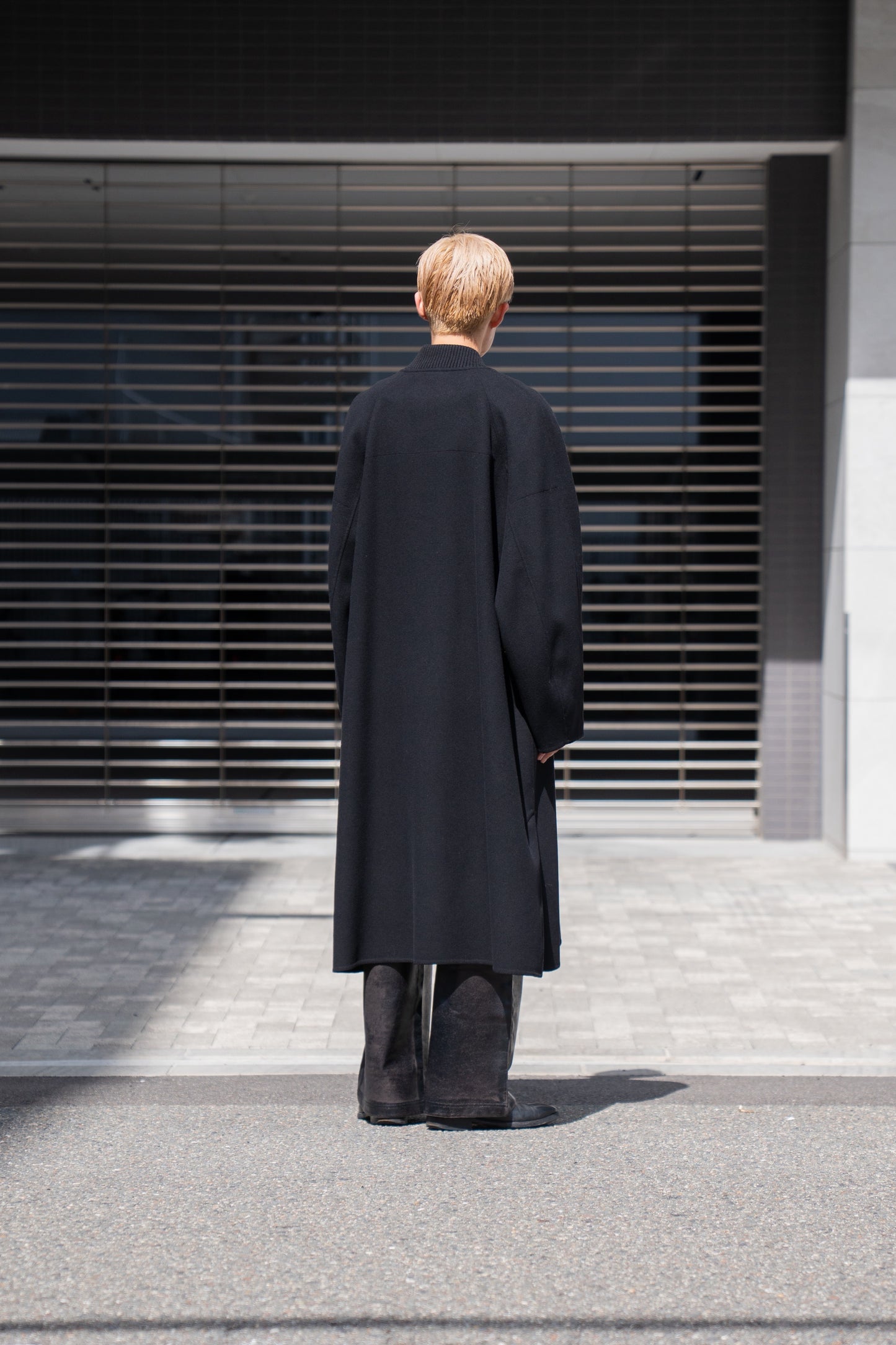 Wool melton double face rever stadium coat