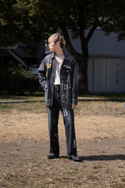 Hand-Embroidered Denim Pants