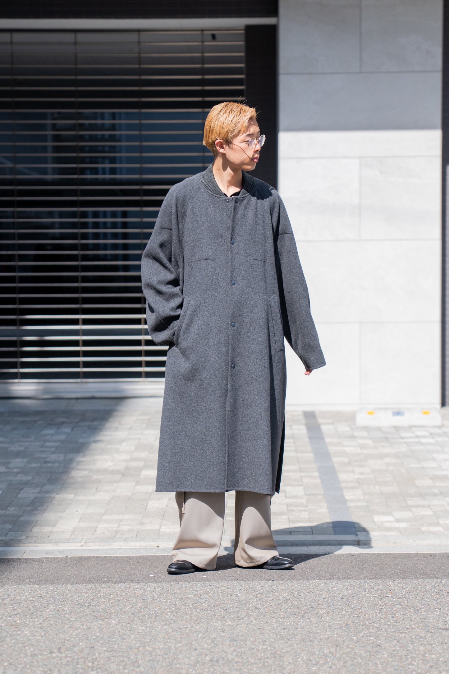 Wool melton double face rever stadium coat