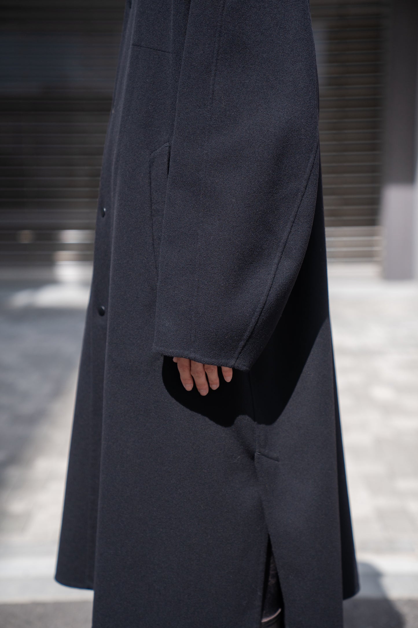 Wool melton double face rever stadium coat