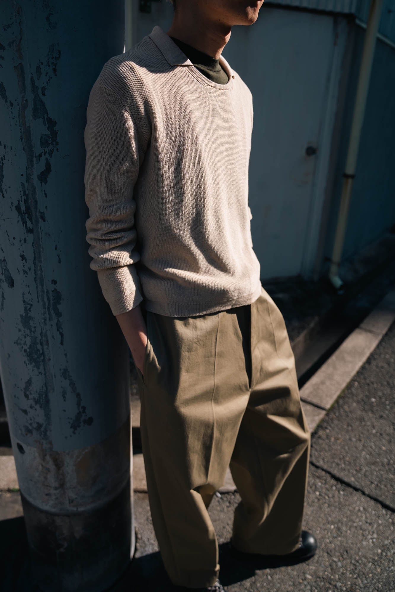 Roll Up Patched Knit in Marcerized Cotton