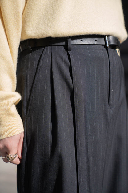 Pleated Stripe Summer Wool Pants