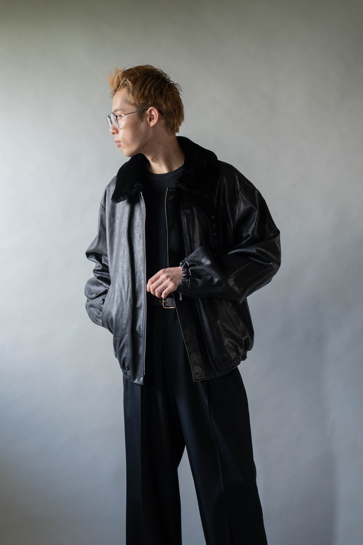 MOUTON COLLAR CALF ZIP JACKET(ST.1549)