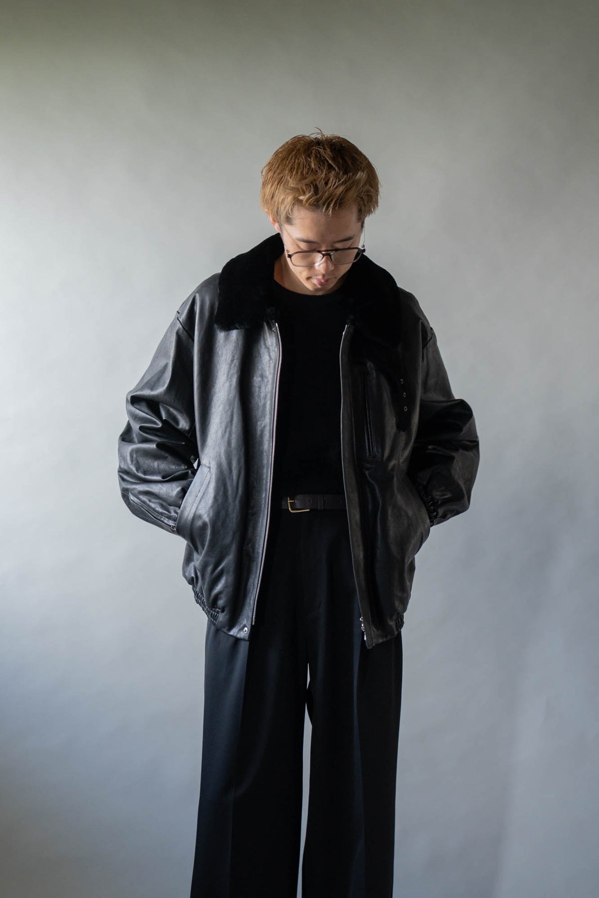 MOUTON COLLAR CALF ZIP JACKET(ST.1549)