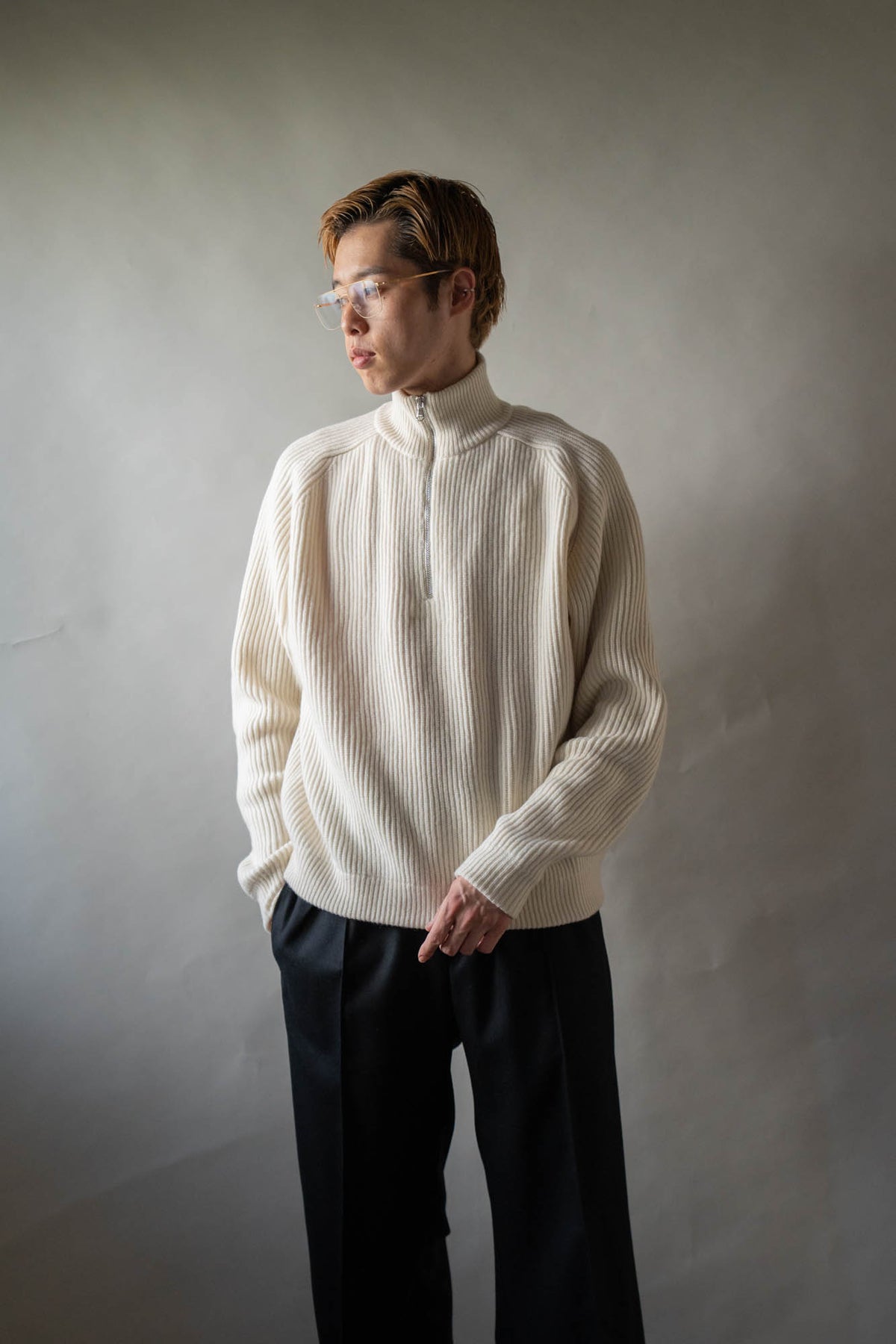 HALF ZIP RIBBED JUMPER