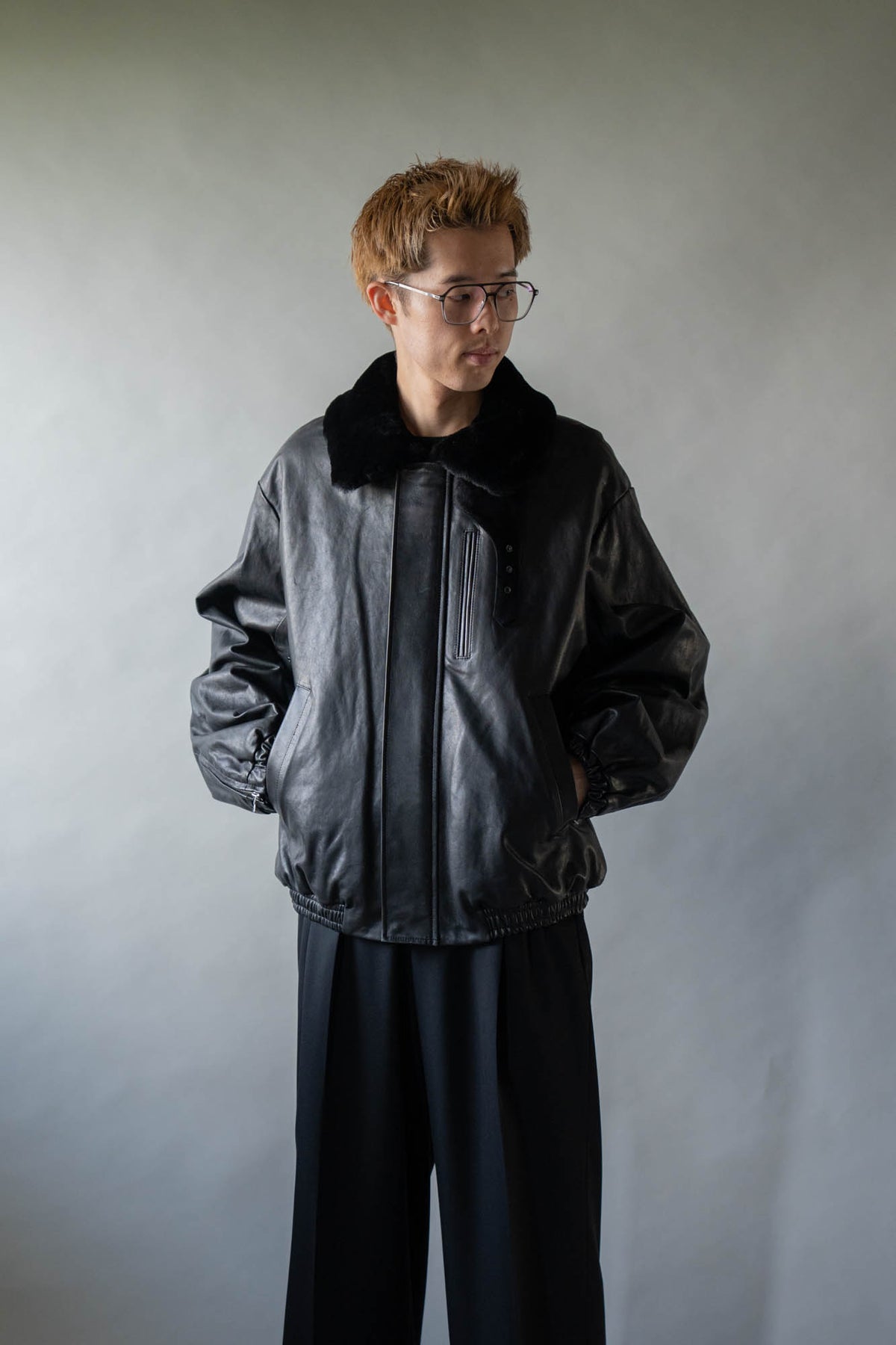 MOUTON COLLAR CALF ZIP JACKET(ST.1549)