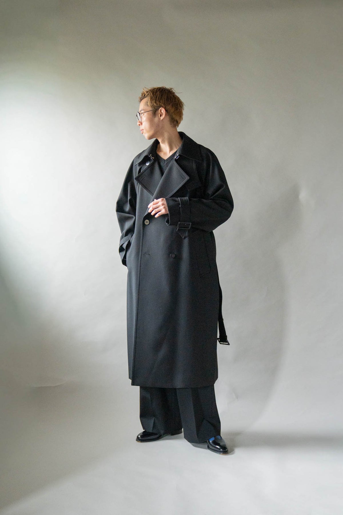 Wool Gabardine Trench Coat In Black