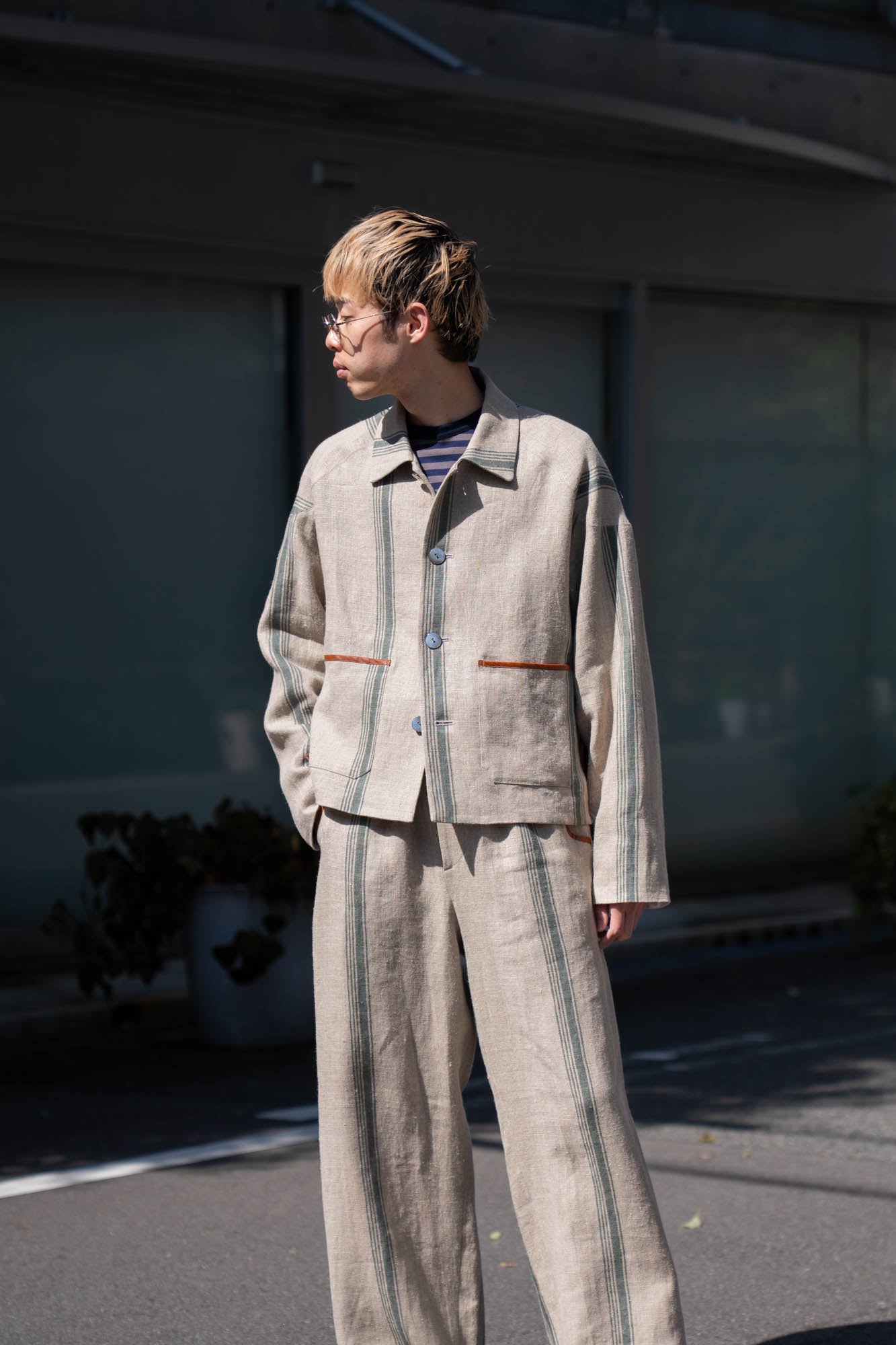 FLLOWER SAK LINEN STRIPE JACKET