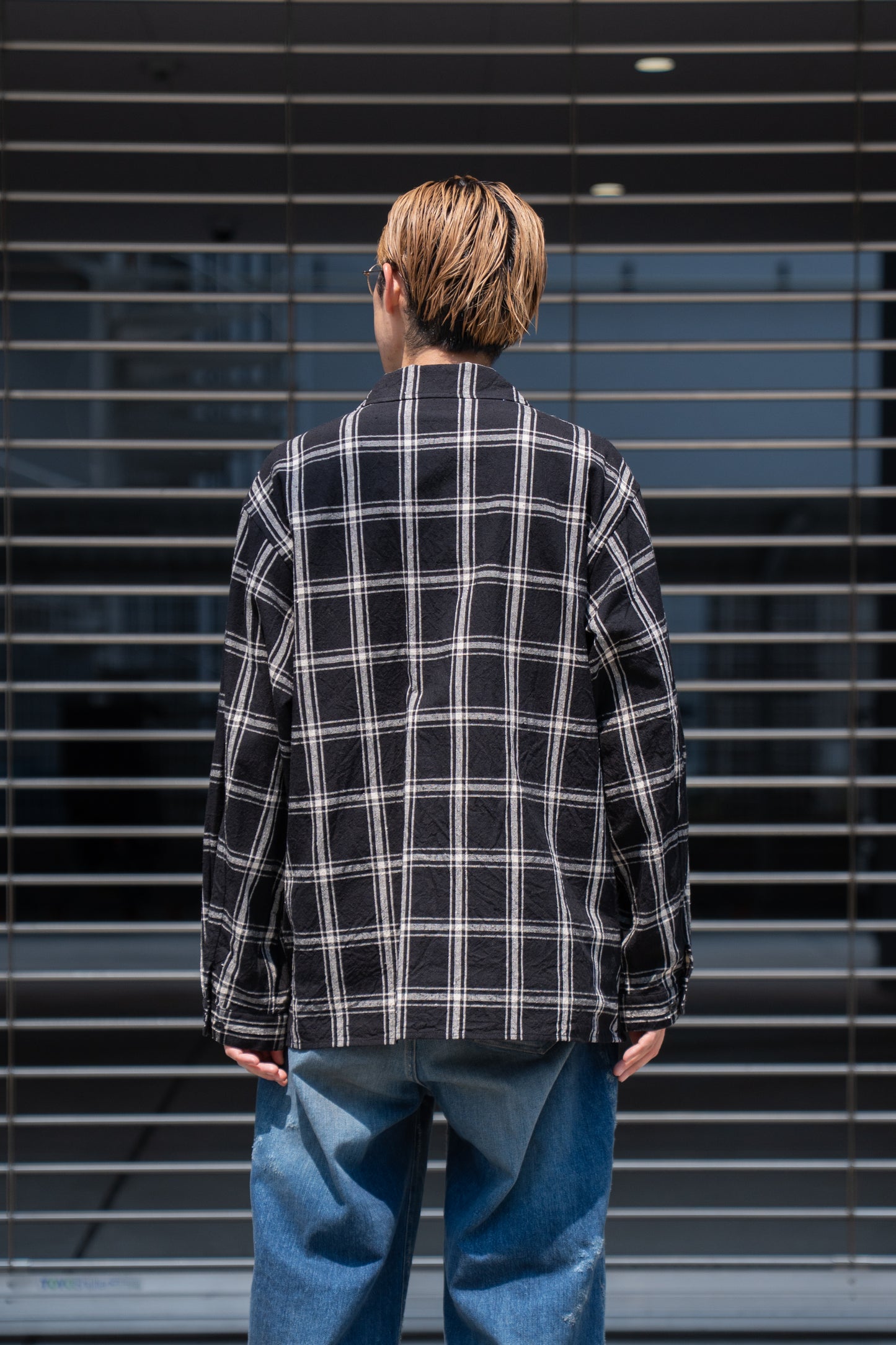 Silk/Cottn Nep Plaid Military Shirt
