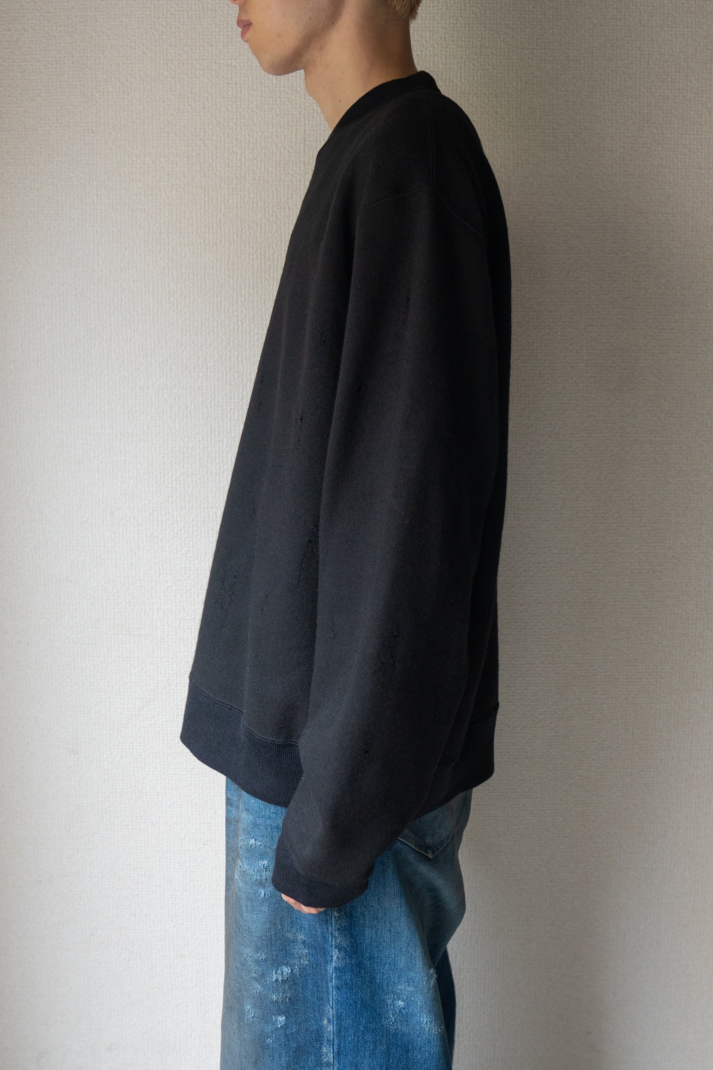 Damage jacquard terry crew neck sweater