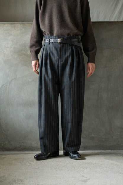 5 Tuck Trouser in Wool Pinstripe