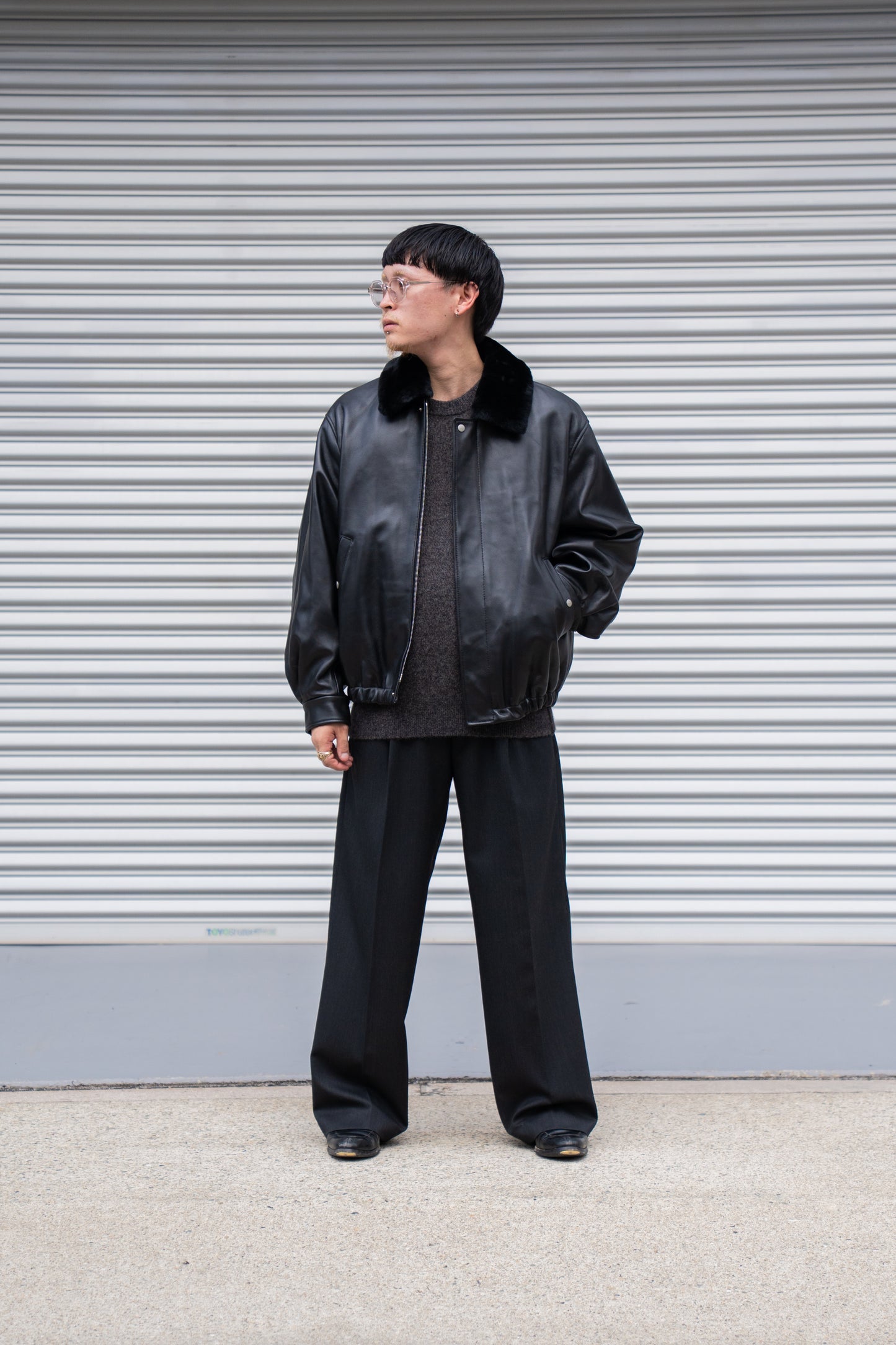 MOUTON COLLAR SHEEP LEATHER ZIP JACKET(ST.1216)