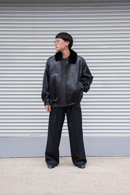 MOUTON COLLAR SHEEP LEATHER ZIP JACKET(ST.1216)