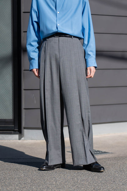 Pleated Stripe Summer Wool Pants