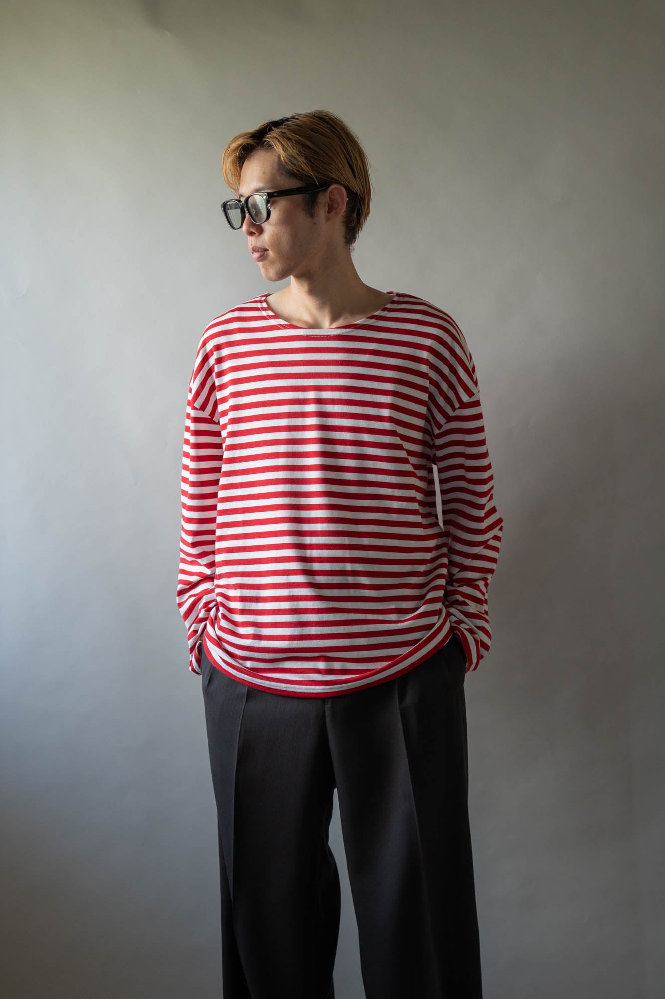 BORDER LONG T SHIRT