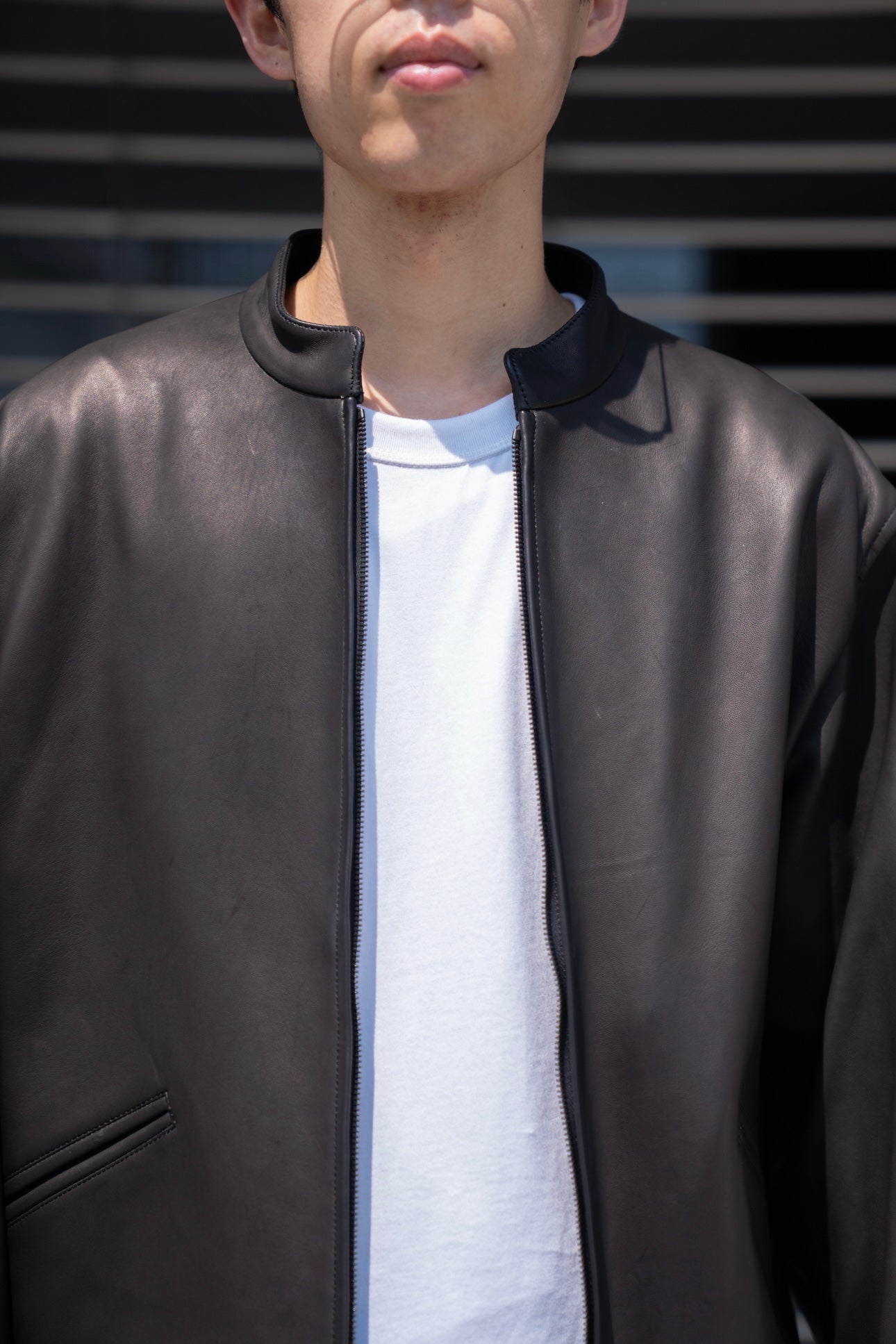 Lamb Leather Zip Short Jacket